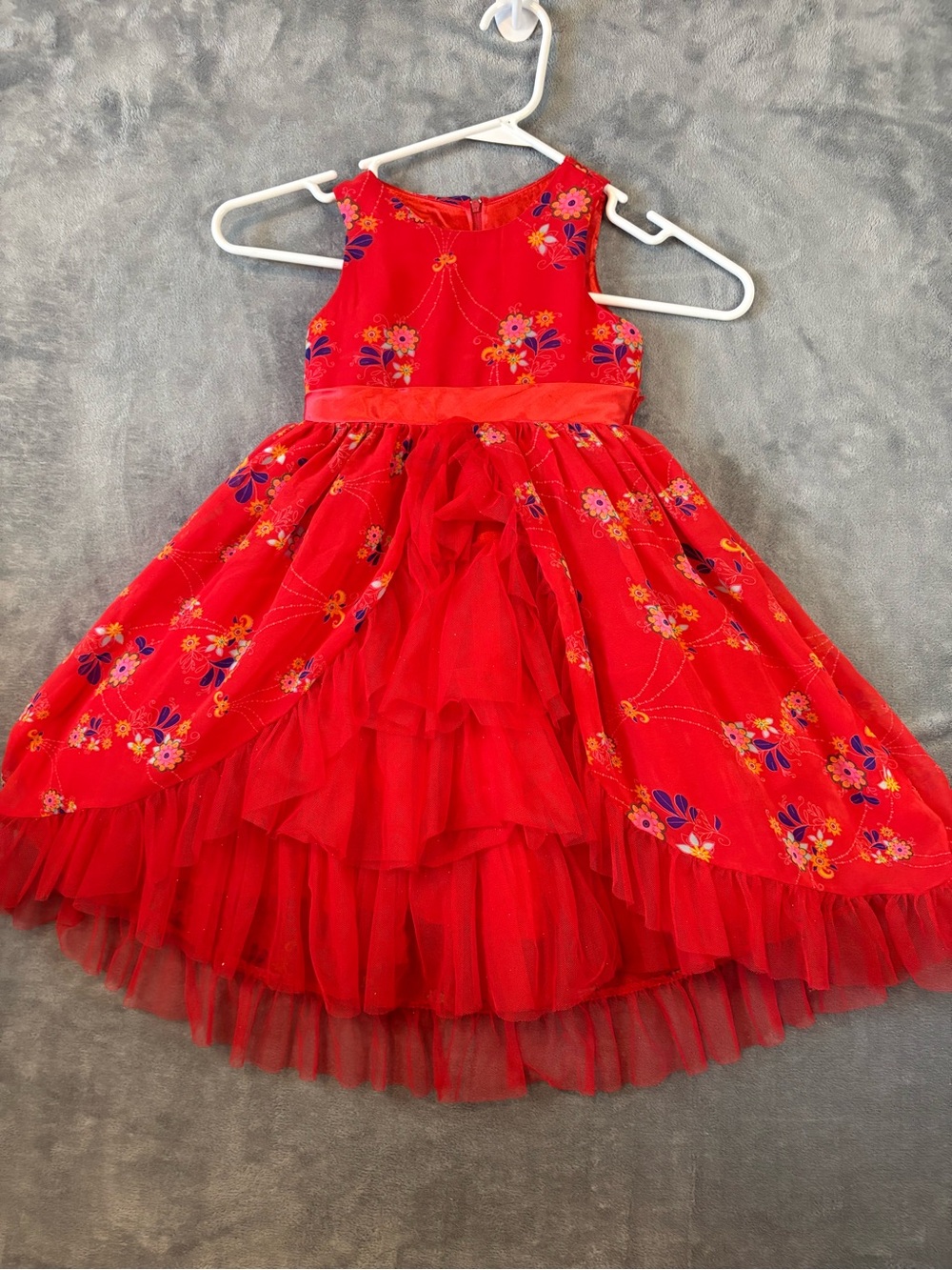 Disney Girls' Red Floral Tulle Party Costume Dress